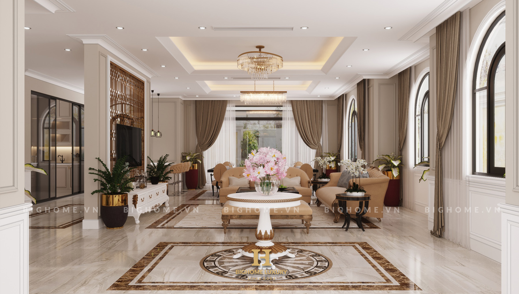 Thiết kế nội thất phòng khách biệt thự Vinhomes Ocean Park 3 - The Crown