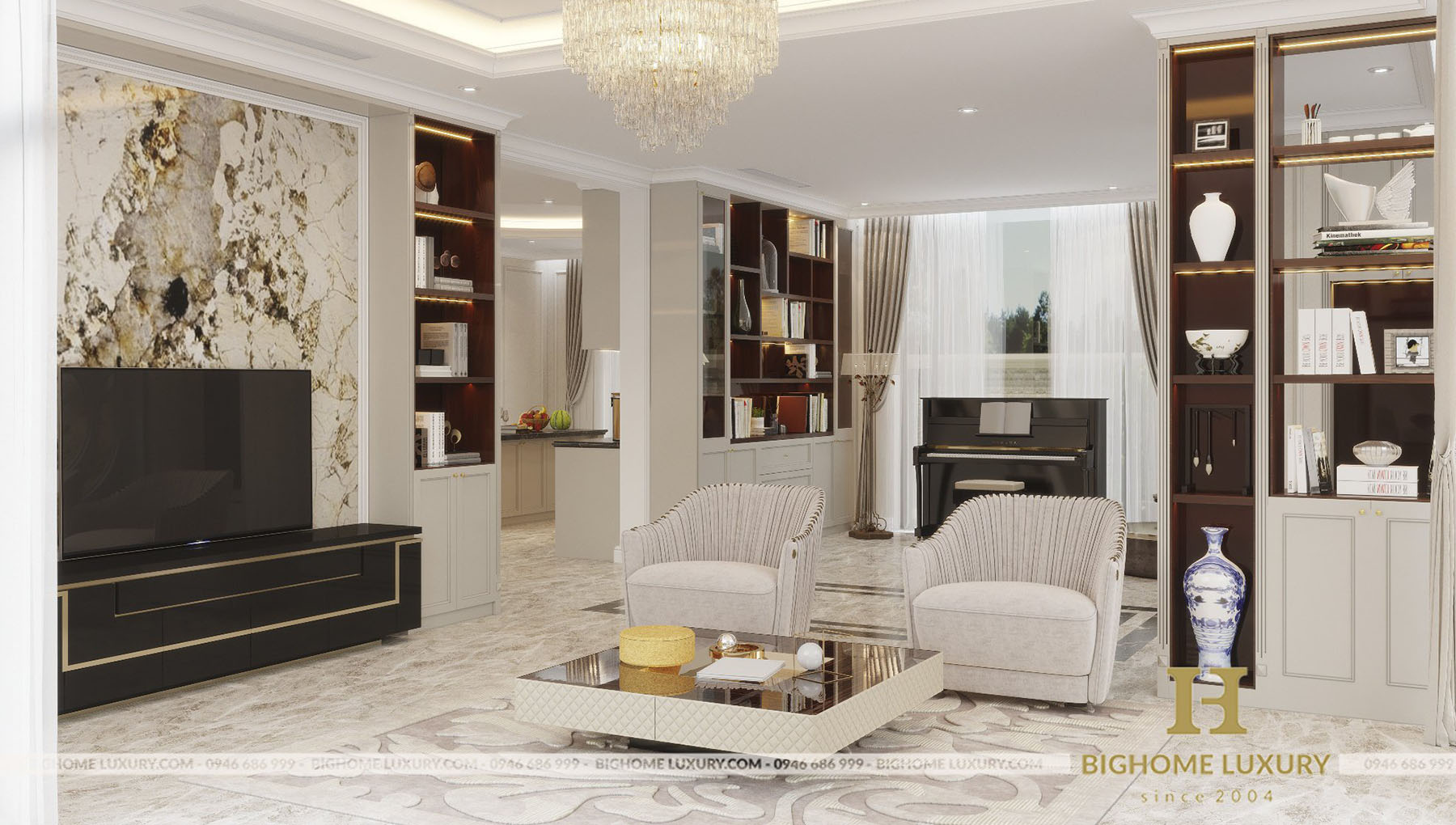 Thiết kế nội thất biệt thự tân cổ điển Louis City nhà chị Ngân