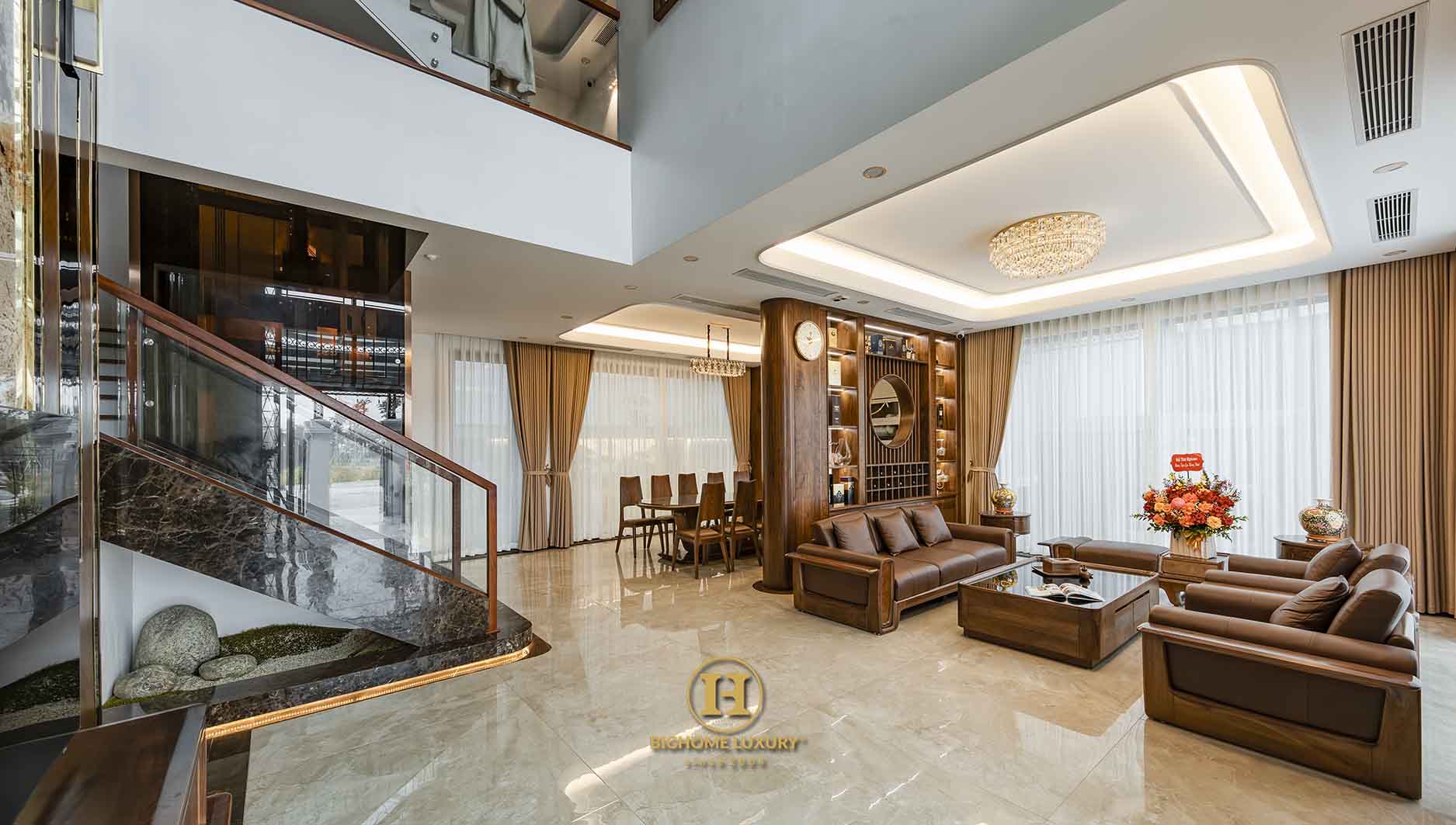 NỘI THẤT BIỆT THỰ GỖ ÓC CHÓ OCEAN PARK: Thi công đẹp hơn thiết kế 3D